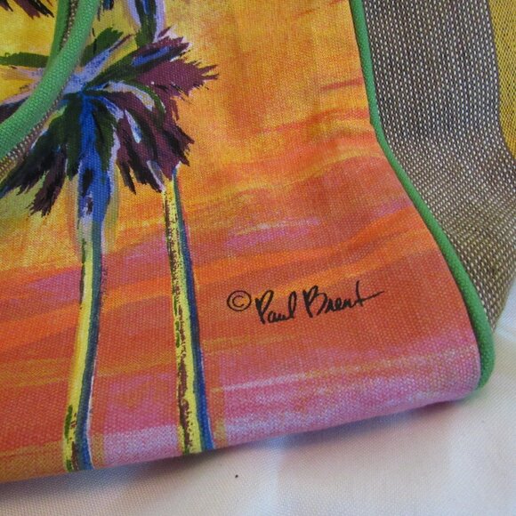 Paul Brent Tropical Beach Bag Sun N Sand Palm Trees Yellow Orange EUC - Picture 5 of 7